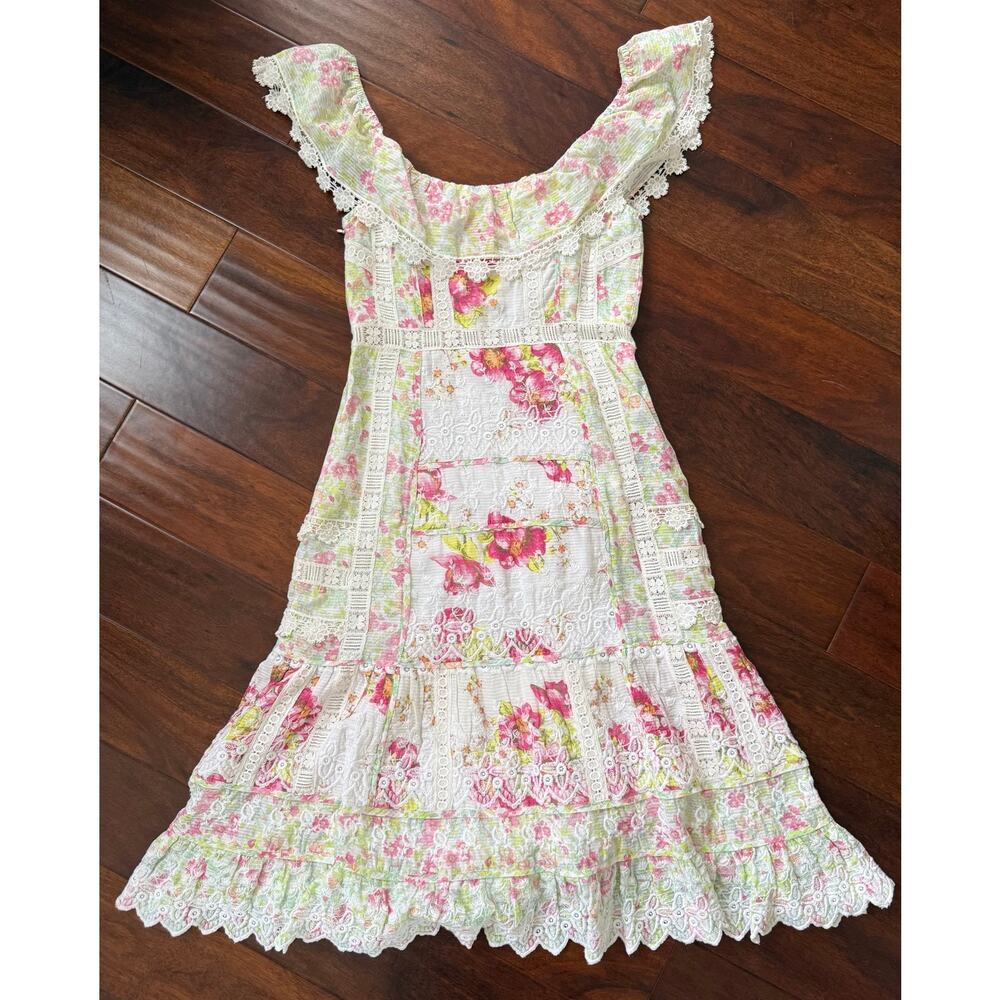 LoveShackFancy Faustine Floral Midi Dress size 4 Embroidered Pink *FLAWED* - Picture 8 of 16